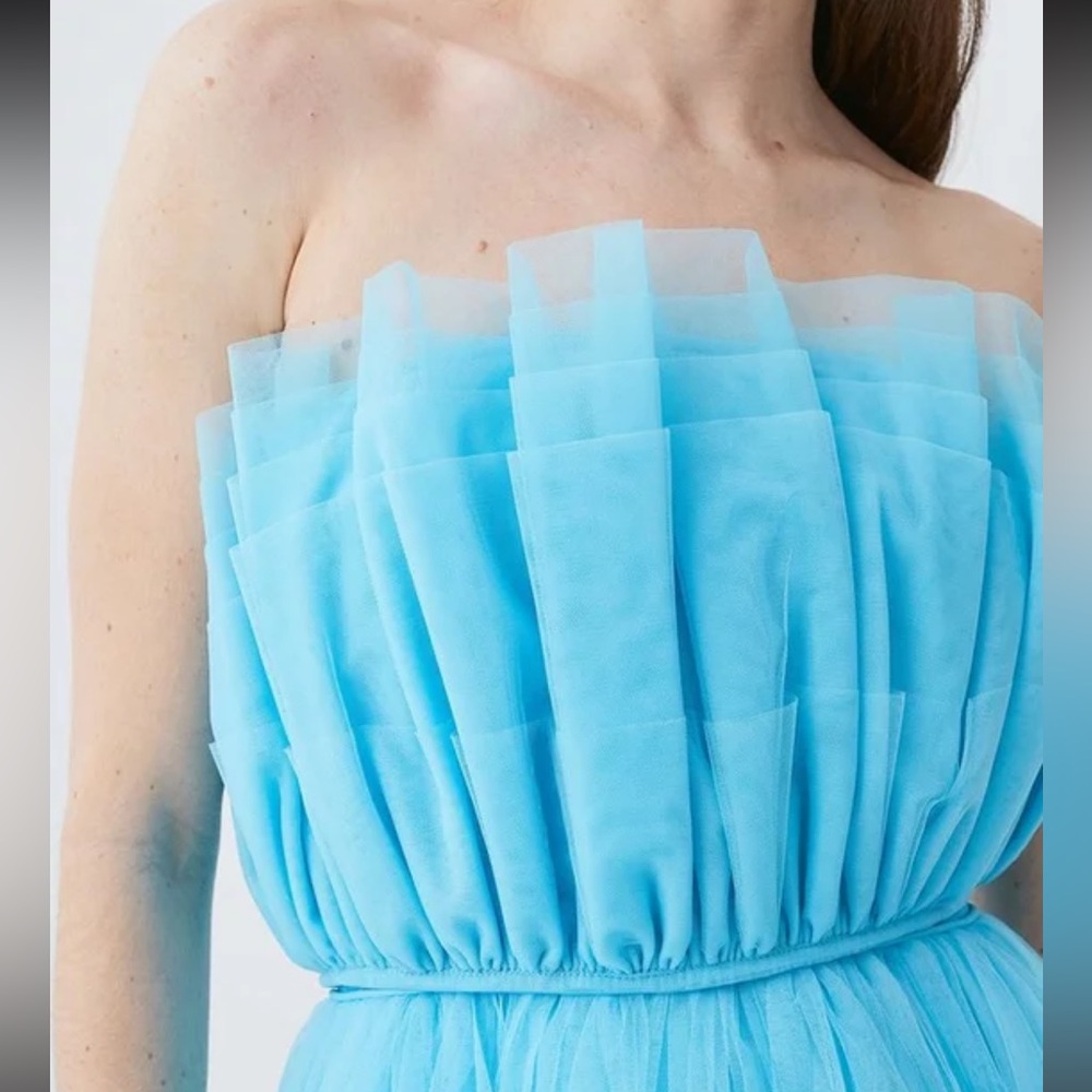 Karen Millen corset detail tulle off shoulder top in blue NWT